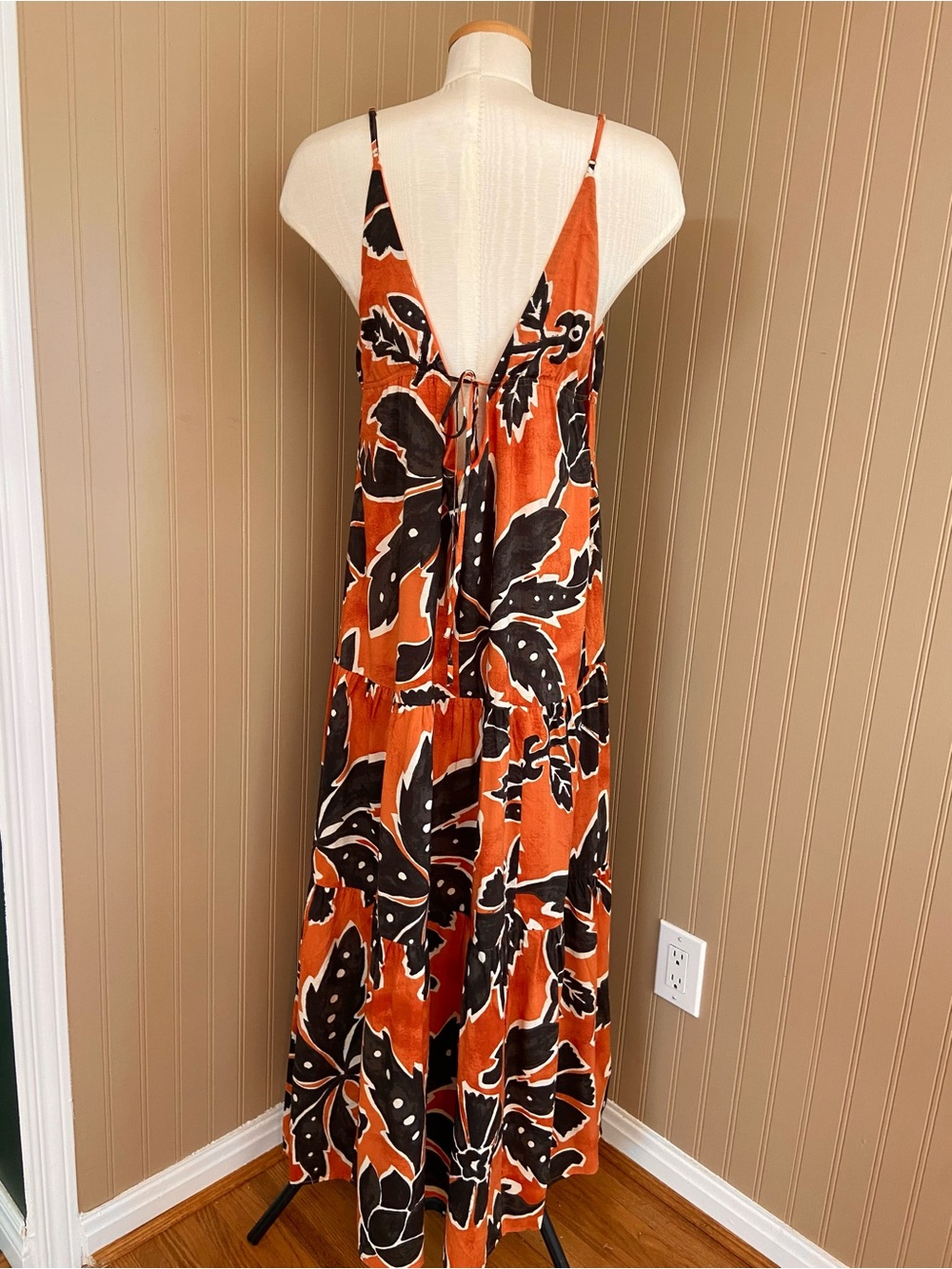 H&M Ankle Length Orange, Cream & Black Cotton Maxi Dress Women’s Large - Picture 9 of 10